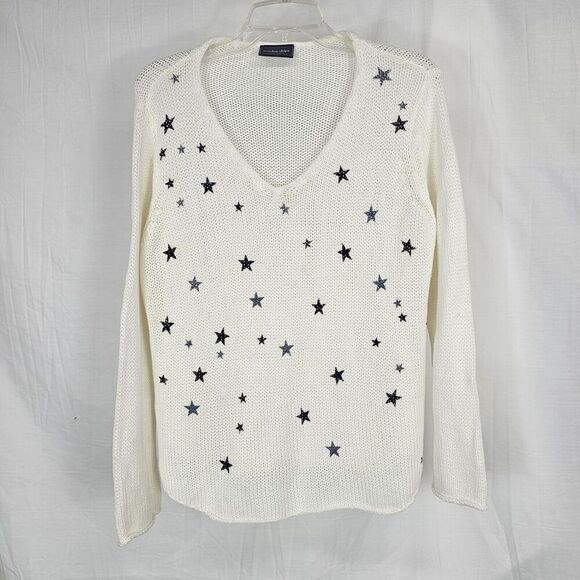 Wooden Ships Breaker Mini Stars V-Neck Cotton Sweater Women's Size S/M - Picture 1 of 6
